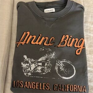 Anine Bing Charcoal Sweatshirt with Orange and White Graphic